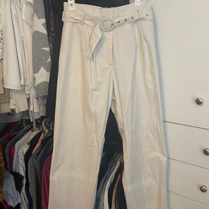 NWT - Kittenish Belted Paperbag Style Wide Leg Khaki Pants - Size Large